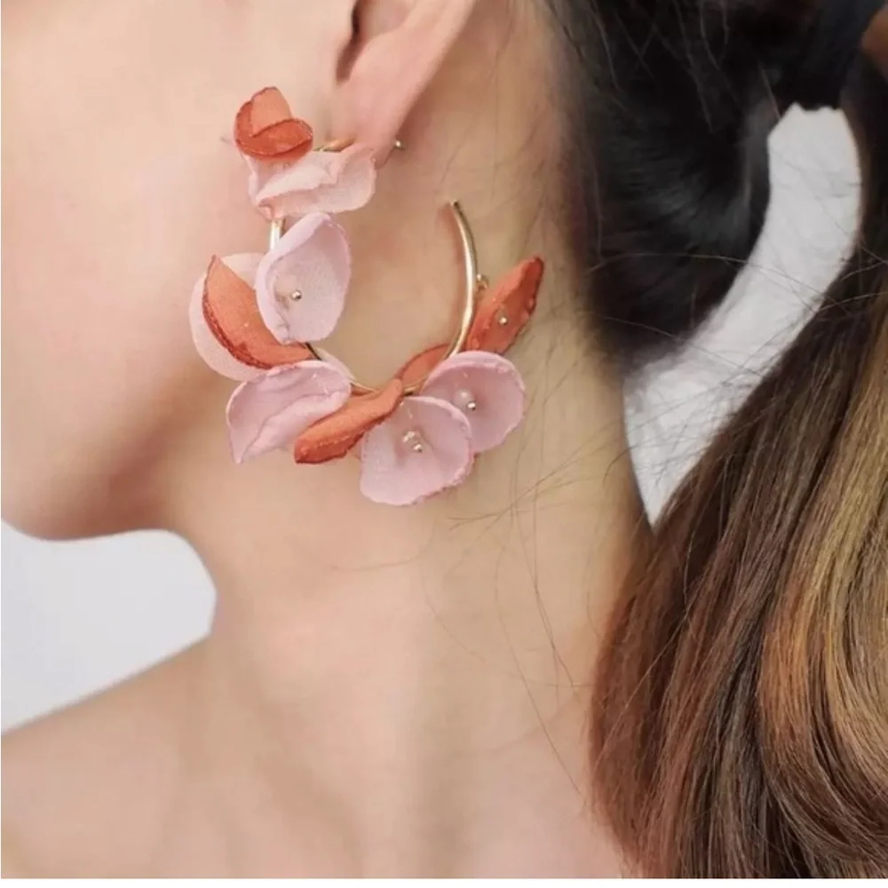 Zara Chiffon Flower Hoop Earrings - Picture 4 of 13